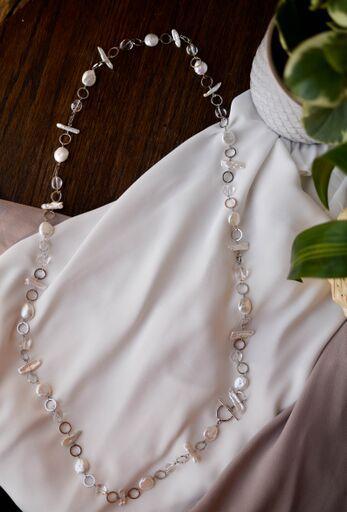 Shark Tooth Pearl and Clear Crystal Necklace - Pearls4Girls