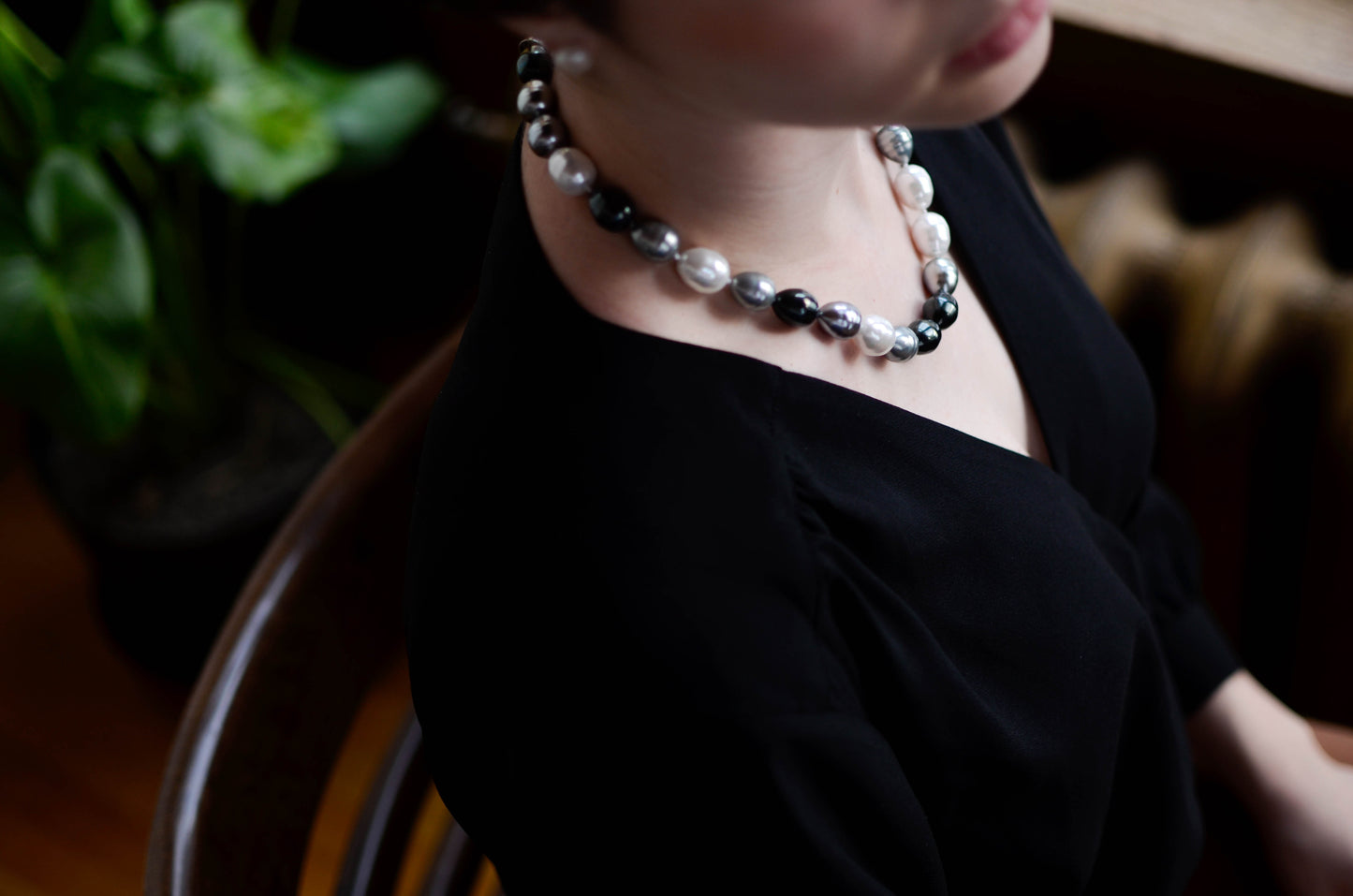 White, Grey and Black Baroque Necklace - Pearls4Girls