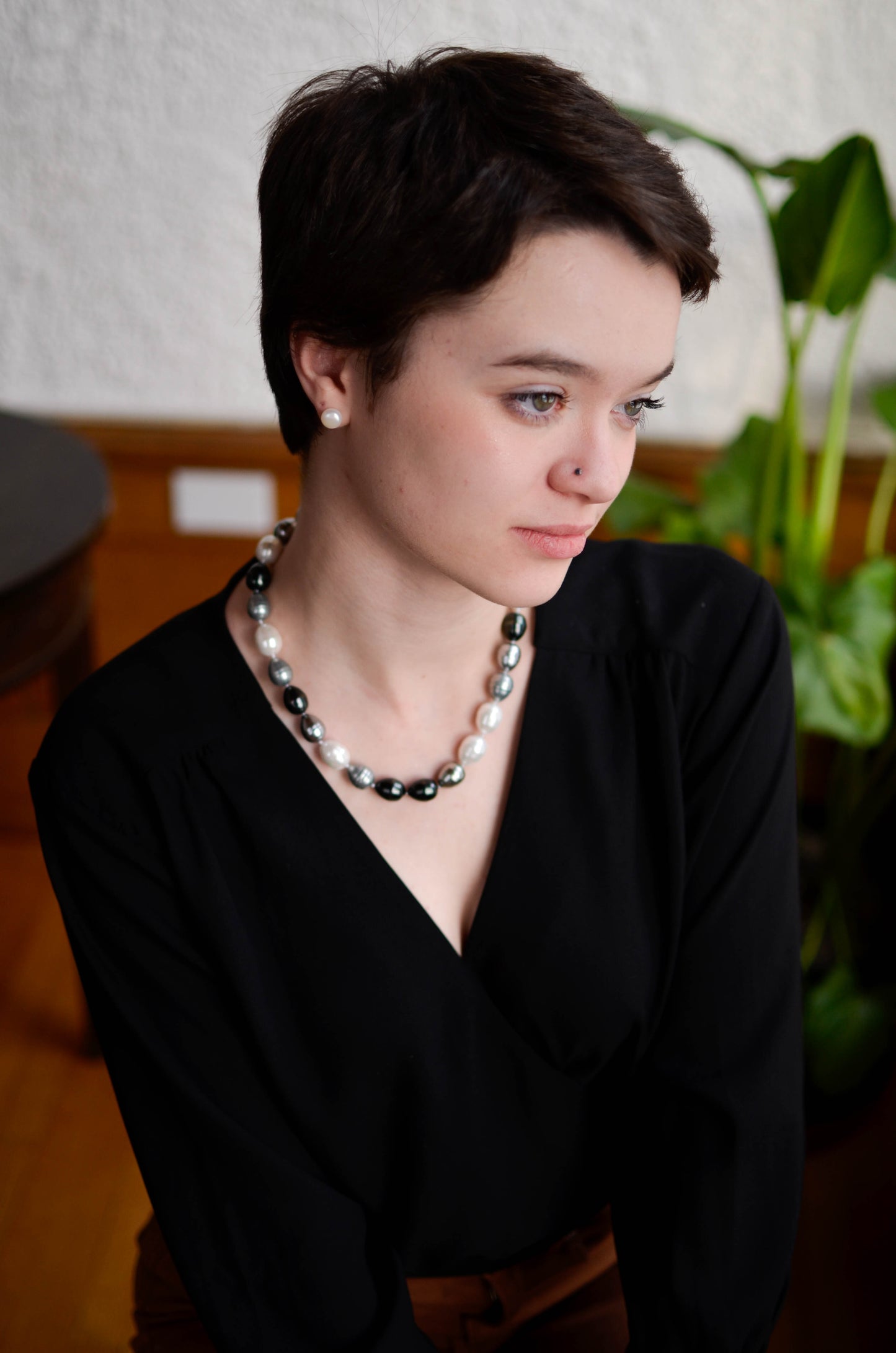 White, Grey and Black Baroque Necklace - Pearls4Girls