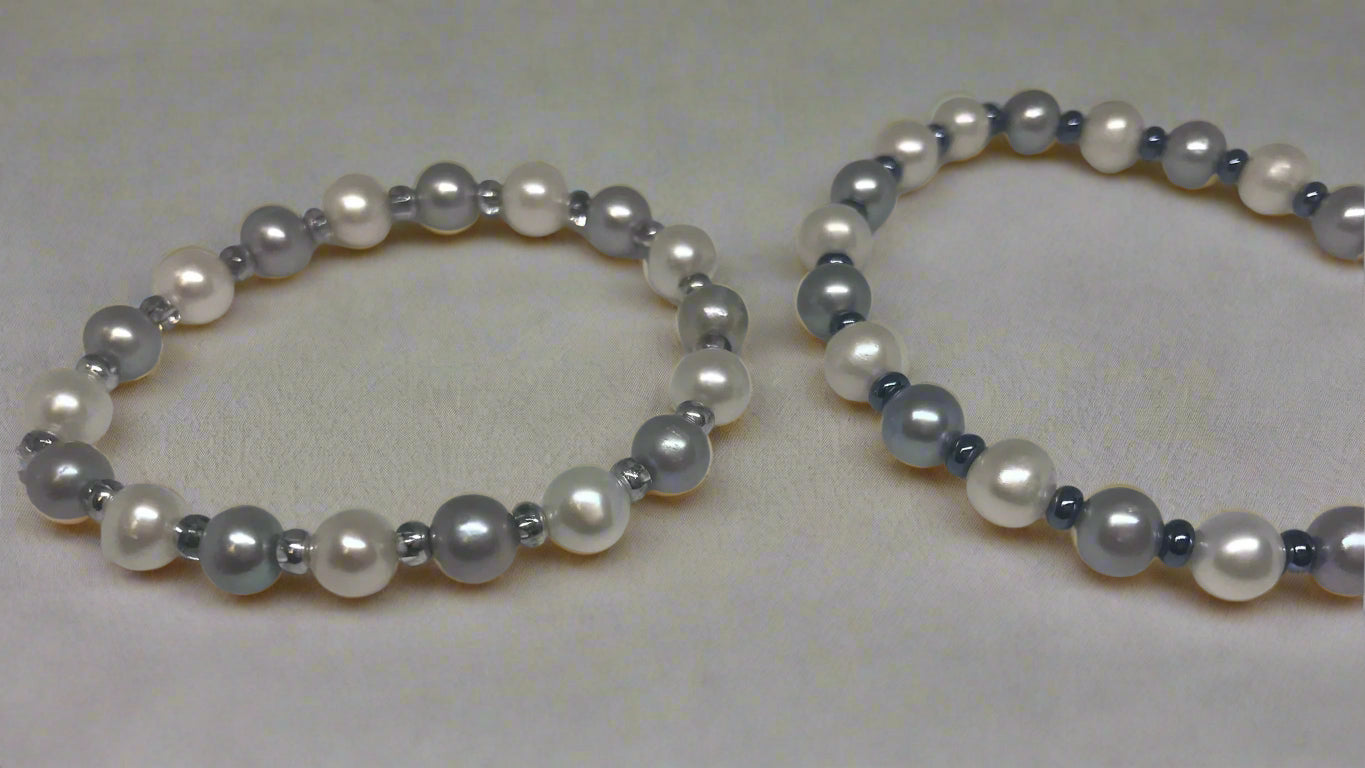 Signature Bracelet - Grey and White - Pearls4Girls
