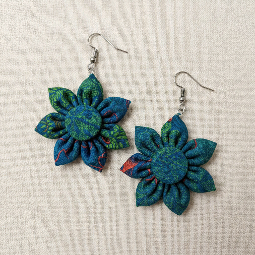 Blue and Orange Seshoeshoe Hanging Flower Earrings - Pearls4Girls
