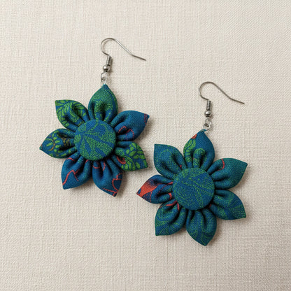 Blue and Orange Seshoeshoe Hanging Flower Earrings - Pearls4Girls