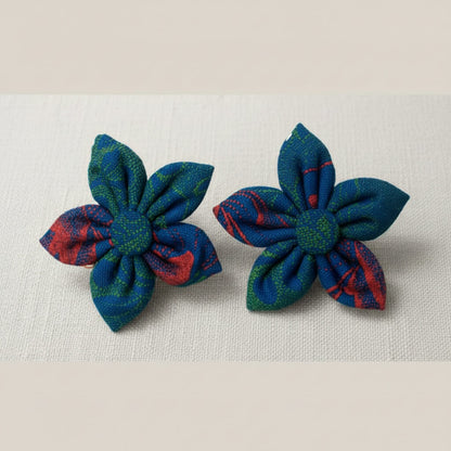 Blue with orange seshoeshoe flower stud earrings | Pearls4Girls