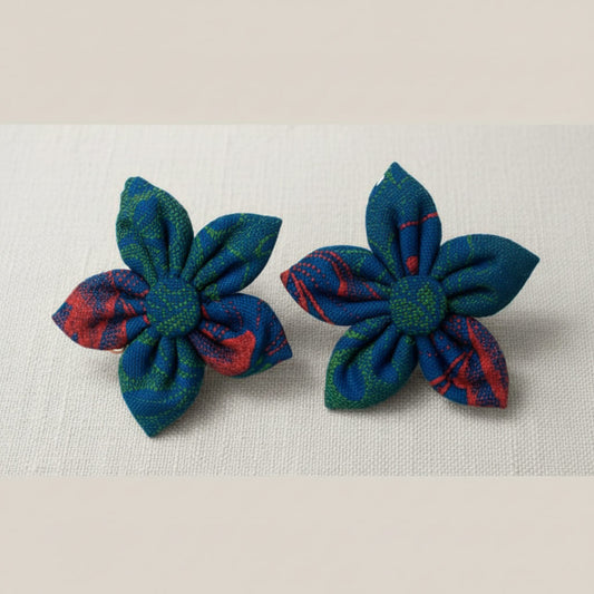 Blue with orange seshoeshoe flower stud earrings | Pearls4Girls