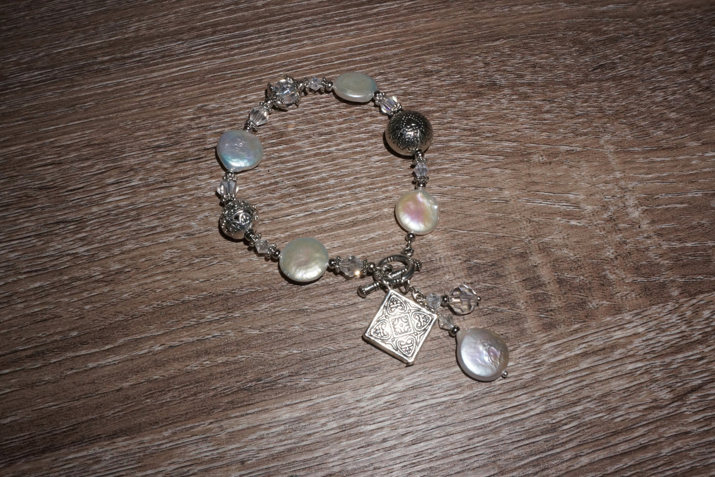 Silver Coin Pearl and Crystal Bracelet - Pearls4Girls