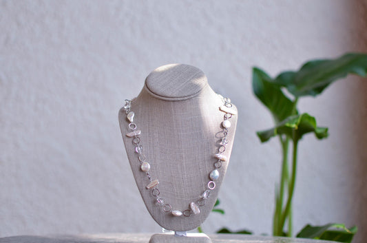 Shark Tooth Pearl and Clear Crystal Necklace - Pearls4Girls