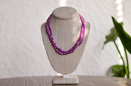 Triple Strand Magenta Baroque Pearl Necklace - Pearls4Girls