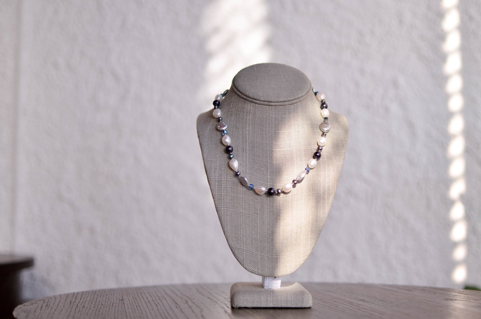Single Strand White Baroque Pearl Necklace with Grey Coin Pearls And Stones - Pearls4Girls