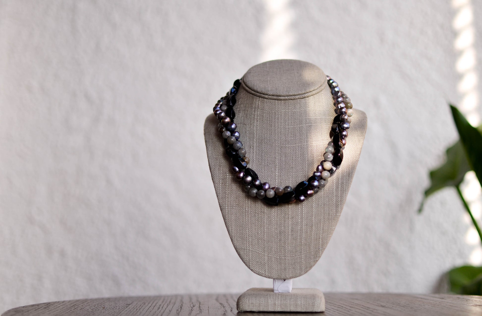 Triple Strand Blue and Grey Necklace - Pearls4Girls