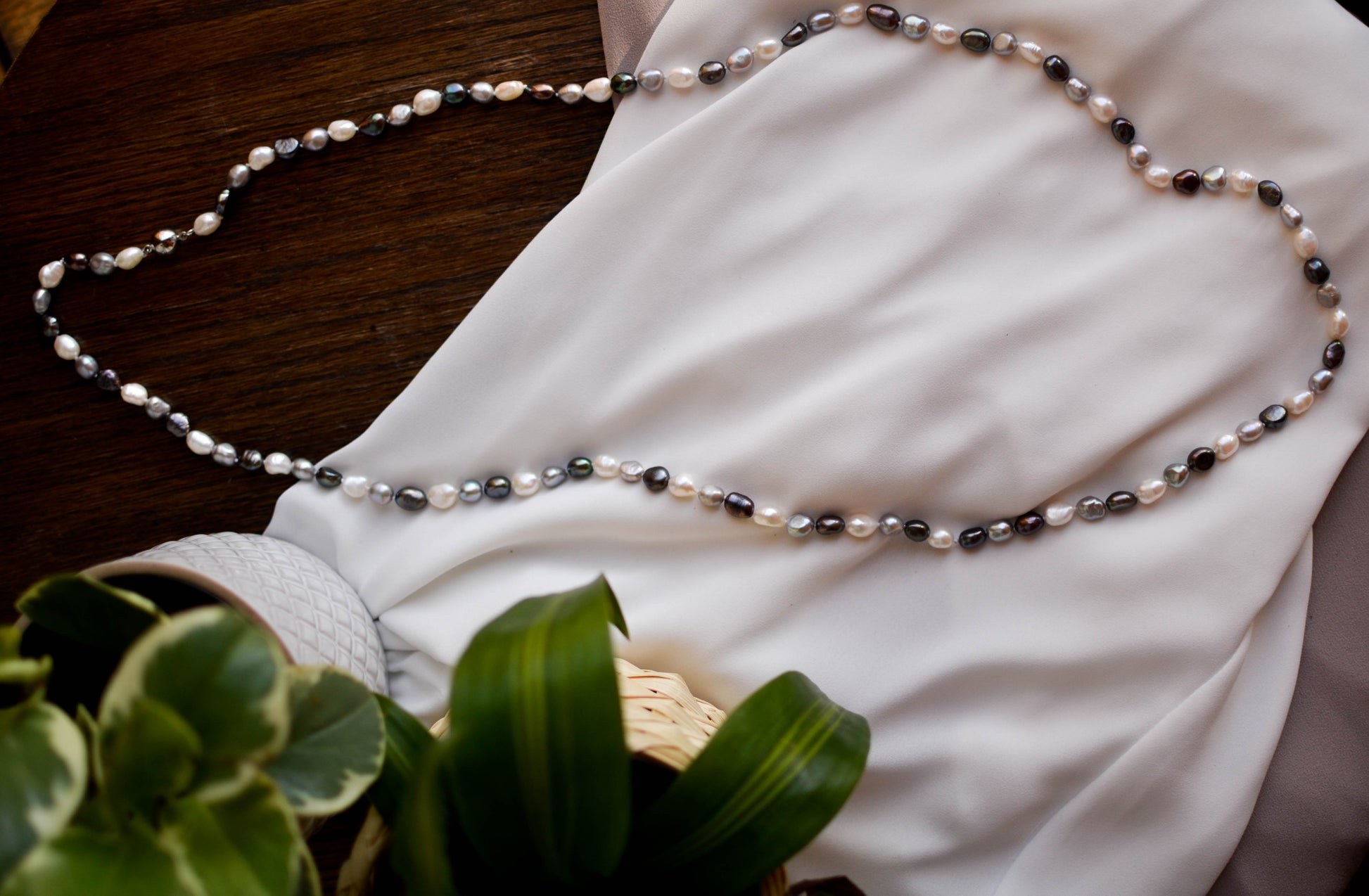 Long Dark Grey, Light Grey and White Baroque Necklace - Pearls4Girls