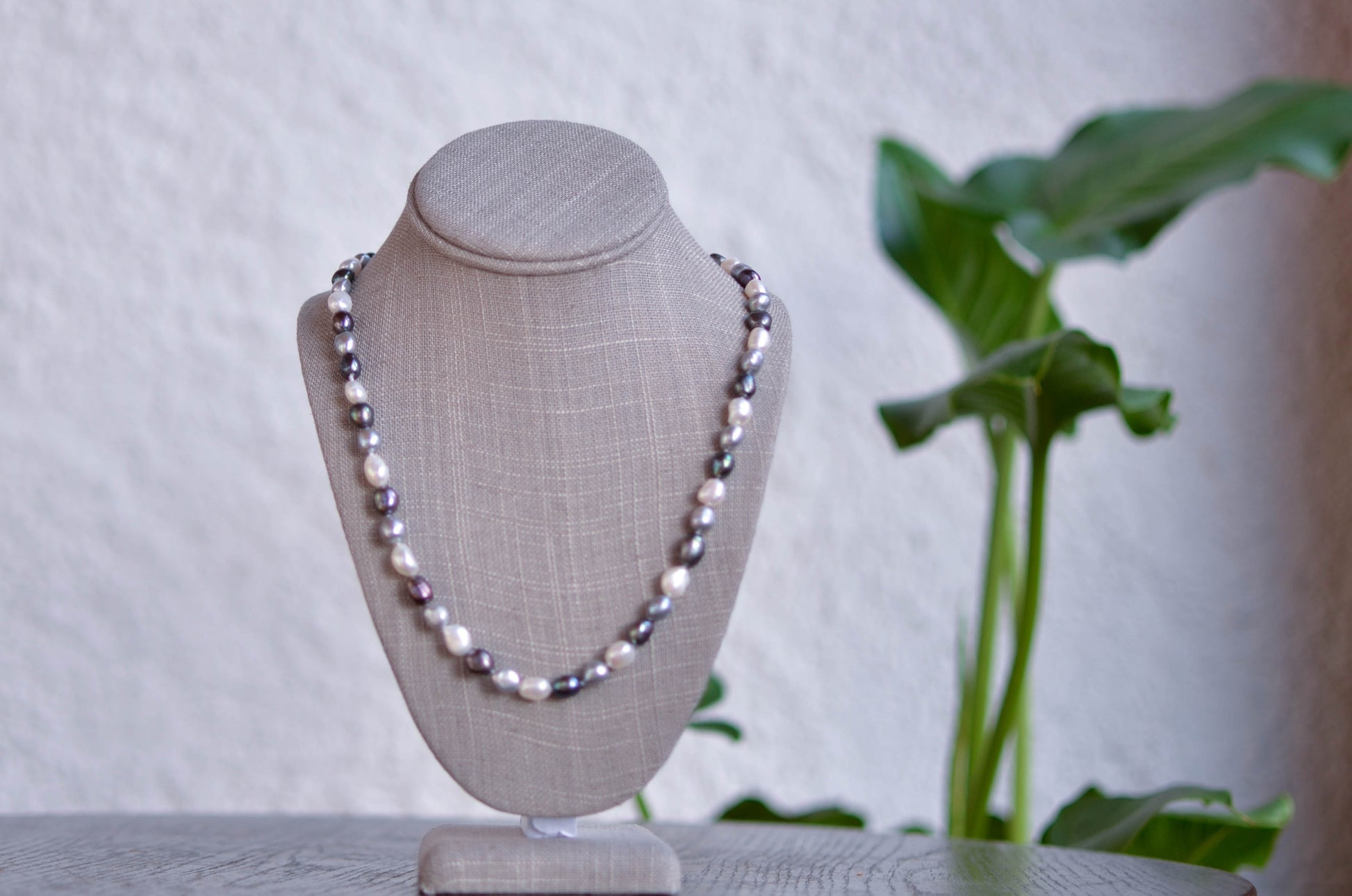 Long Dark Grey, Light Grey and White Baroque Necklace - Pearls4Girls